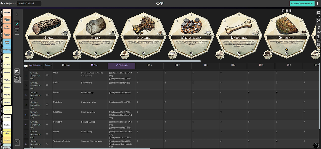 Editing cards and tokens in the Dextrous component editor